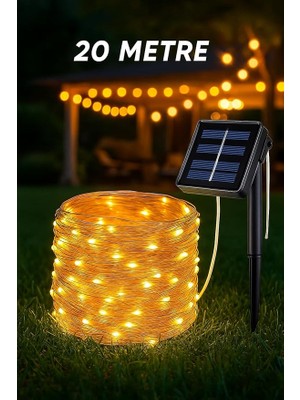 Leaf Shop Su Geçirmez 20 Metre Güneş Enerjili Dış Mekan Solar Peri LED Işık Dekoratif Bahçe Aydınlatma Tek Ebat