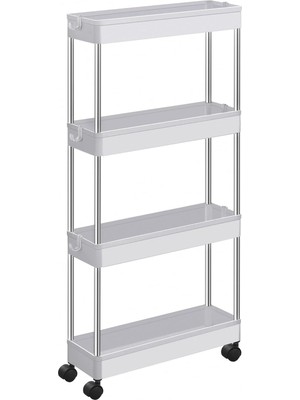 Leaf Shop Arabası, 4 Seviyeli Mutfak Arabası, Mutfak Rafı, Tekerlekli Niş Rafı, Banyo Rafı, Yerden Tasarruf Sağlayan, Beyaz