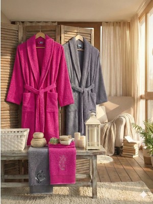 Zena Fuşya Antrasit Havlulu Bornoz