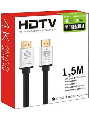 Leaf Shop HDMI Kablo 1,5 Metre 4K Hdtv 2160P 18GBPS Premium Altın Kaplama Uç Yüksek Hızlı Aktarım Plasma LCD Pc Ses Ekipmanları (1,5 Metre)