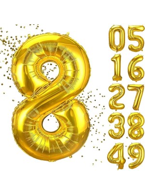 Leaf Shop 8 Yaş Doğum Günü Rakamlı Balon Yaş Günü Gold Renk Uçan Balon 102 cm Doğum Günü ve Parti Dekorasyonu Büyük Boy Folyo Balon 40 Inç - 102 cm Doğum Günü Dekorasyonu Balon Yaş Sayı Helyum Balon 8 Rakamı