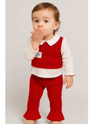 Chicsy Baby Kız Bebek Ribana Detaylı Gömlek Yakalı 3’li Kışlık Takım