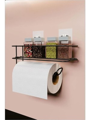 Leaf Shop Home Yapışkanlı Metal Raf – Kağıt Havlu Askılı Duvar Tipi Baharatlık ve Şampuanlık, Banyo ve Mutfak Için Uygun, Delmeden Yapıştırmalı Metal Askılı Organizer Raf