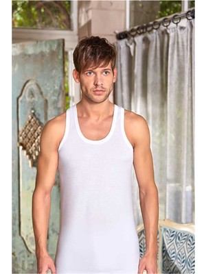 Berrak 1004 Beyaz %100 Pamuklu Klasik Penye Erkek Atlet-Beyaz-L