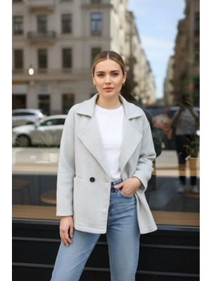 Mossta Kadın Oversize Kruvaze Kesim Şık Kaban - Gri