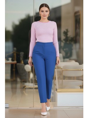 Mossta Yüksek Bel Pensli Havuç Ithal Krep Pantolon - Lacivert