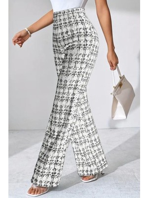 Mossta Yüksek Bel Geniş Paça Dokuma Pantolon - Beyaz