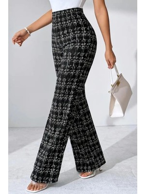 Mossta Yüksek Bel Geniş Paça Dokuma Pantolon - Siyah