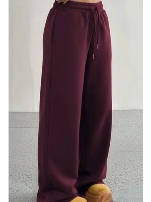Mossta Yüksek Bel Geniş Kesim Dalgıç Pantolon - Bordo