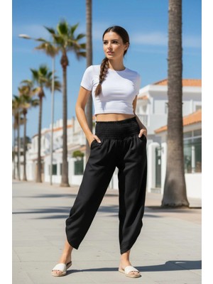 Mossta Beli Gipeli Yanı Yırtmaçlı Aerobin  Pantolon - Siyah
