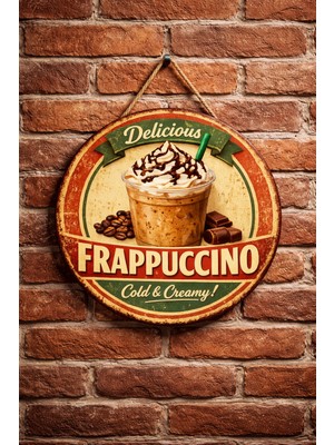 Mayeka Cafe Restoran Için Frappuccino Kahve Retro Duvar Kapı Tablo Süsü Ahşap Askılı Pano Tabela No 7