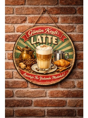 Mayeka Cafe Restoran Için Latte Kahve Retro Duvar Kapı Tablo Süsü Ahşap Askılı Pano Tabela No 6