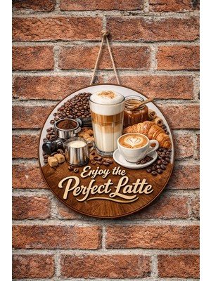 Mayeka Cafe Restoran Için Latte Kahve Duvar Kapı Tablo Süsü Ahşap Askılı Pano Tabela No 11