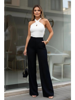 Mossta Duble Paça Detaylı Klasik Ithal Krep  Pantolon - Siyah