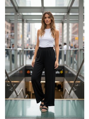 Mossta Kadın Bol Paça Yüksek Bel Pantolon Siyah