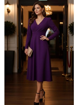 Mossta Mor Kruvaze Midi Davet Elbisesi