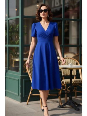 Mossta Kruvaze Yaka A Kesim Midi Elbise  - Saks