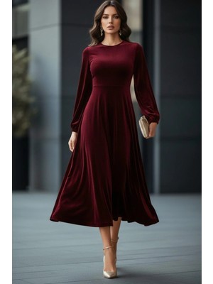Mossta Minimal Tasarım Midi Elbise - Bordo