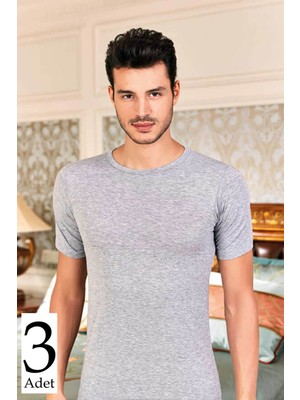 Berrak Erkek Gri 3'lü Likralı Kısa Kol Bisiklet Yaka Atlet MBR10243-GRİ-XL