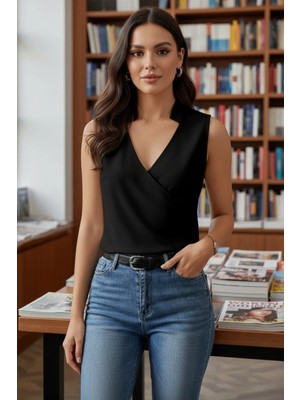 Mossta Kolsuz Hakim Yaka Sandy Bluz - Siyah