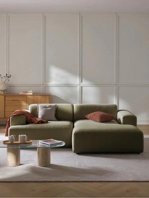 S Home Design Concept Molly Mini 2 Modül Kanepe Köşe Koltuk, Sağ Köşe, Keten Yağ Yeşili 210X145 cm