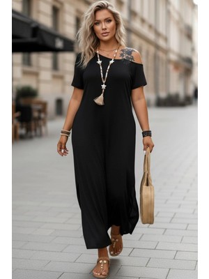 Mossta Cepli Salaş Rahat Kesim Maxi Viskon Elbise - Siyah