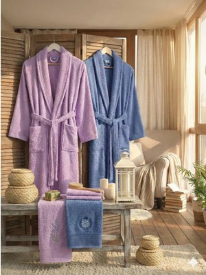 Zena Leylak Koyu Mavi Havlulu Bornoz