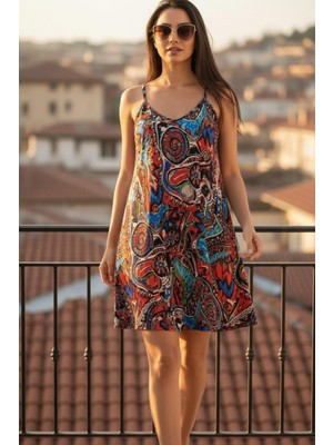 Mossta Askılı Desenli Yazlık Süprem Elbise - Desenli