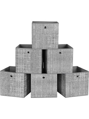 Leaf Shop Saklama Kutusu, 6'lı Set, Dokunmamış Kumaştan Yapılmış Saplı Düzenleme Kutuları, Katlanır Kutu, Giysi Saklama, Benekli Gri