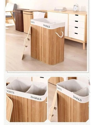 Leaf Shop Çamaşır Sepeti, 2 Bölmeli, Çıkarılabilir Çamaşır Torbalı, Katlanabilir