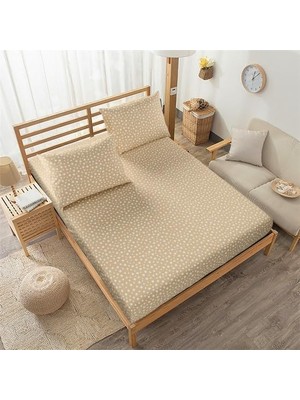 Leaf Shop Çift Kişilik Ara Ölçü Sütlü Kahve Yıldız Desenli Lastikli Çarşaf Takımı - 140X190