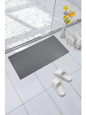 Leaf Shop Mark Premium Serisi Banyo - Küvet Içi Kaydırmaz Vantuzlu Hasır Desenli Diktördgen Paspas 68,5 x 35,5 Cm, Gri