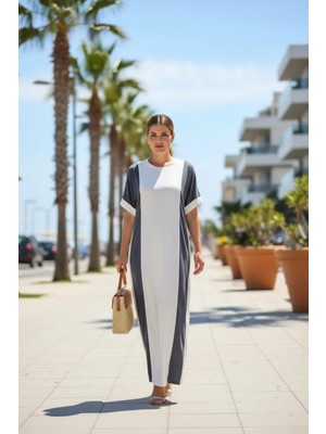 Mossta Kısa Kollu Bisiklet Yaka Uzun Süprem Elbise - Antrasit