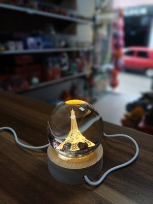 BLC Boutique Ahşap LED Kristal Küre Eyfel Kulesi Gece Lambası
