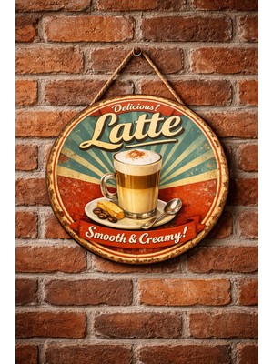 Mayeka Cafe Restoran Için Latte Kahve Retro Duvar Kapı Tablo Süsü Ahşap Askılı Pano Tabela No 3