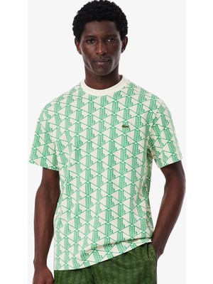 Lacoste Classic Fit Monogram T-Shirt Erkek Bisiklet Yaka Tişört Yeşil