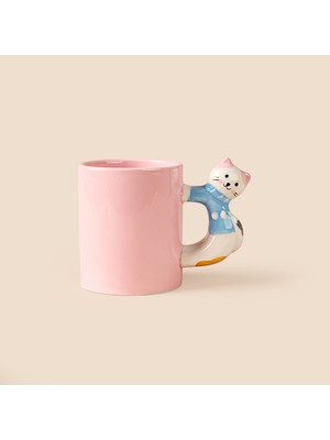 Evidea Kitchen Kitty Desenli Seramik Kupa - Pembe - 450 ml
