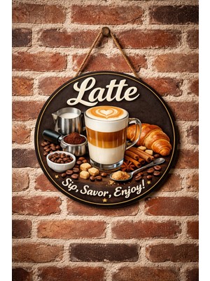 Mayeka Cafe Restoran Için Latte Kahve Duvar Kapı Tablo Süsü Ahşap Askılı Pano Tabela No 2