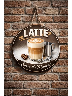 Mayeka Cafe Restoran Için Latte Kahve Duvar Kapı Tablo Süsü Ahşap Askılı Pano Tabela No 4
