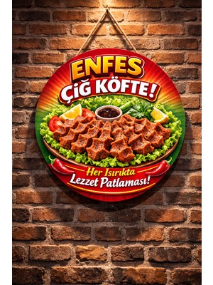 Mayeka Çiğ Köfte Dükkanı Için Duvar Kapı Tablo Süsü Ahşap Askılı Pano Tabela No 6