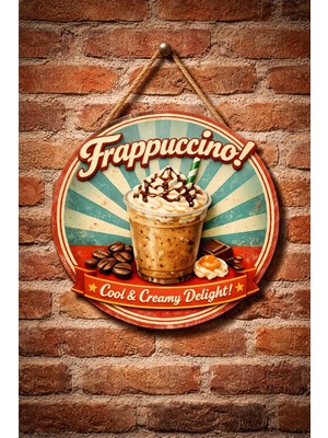 Mayeka Cafe Restoran Için Frappuccino Kahve Retro Duvar Kapı Tablo Süsü Ahşap Askılı Pano Tabela No 9