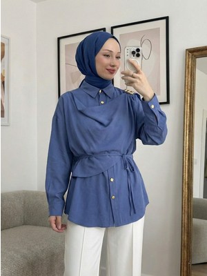 Foremia Omuz Toka Detay Aller Tunik-Indigo -