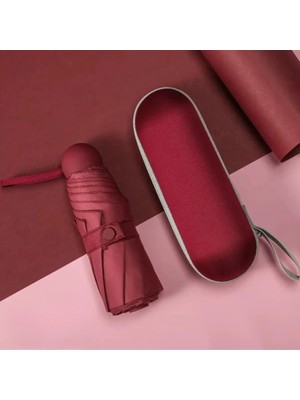 Eleven Markets 6 Telli Mini Cepboy Kapsullü Şemsiye -Bordo