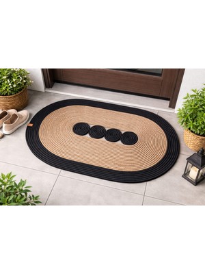 Mtg Jüt Tasarım 4 Halkalı Oval Paspas Jüt Halattan El Emeği Kapı Önü Lavabo Önü Banyo Paspası