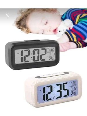 TeknoBeyza Dijital Alarmlı Masa Saati - Sıcaklık ve Takvim Göstergeli Gece Işıklı Akıllı Masa Saati