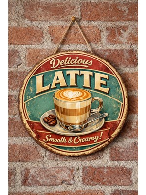 Mayeka Cafe Restoran Için Latte Kahve Retro Duvar Kapı Tablo Süsü Ahşap Askılı Pano Tabela No 7