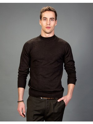 Tudors Balıkçı Yaka Düz Kahverengi Erkek Kazak