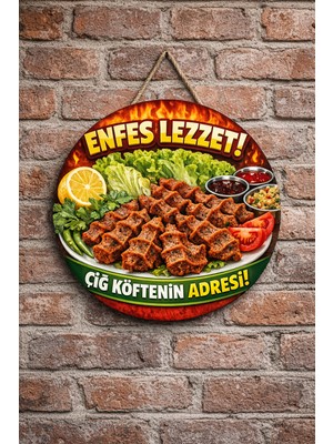 Mayeka Çiğ Köfte Dükkanı Için Duvar Kapı Tablo Süsü Ahşap Askılı Pano Tabela No 14