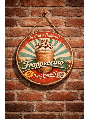 Mayeka Cafe Restoran Için Frappuccino Kahve Retro Duvar Kapı Tablo Süsü Ahşap Askılı Pano Tabela No 10