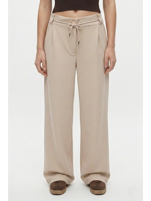 Ritnice Kadın Henri Kordon Kemerli Pileli Cepli Bej Pantalon